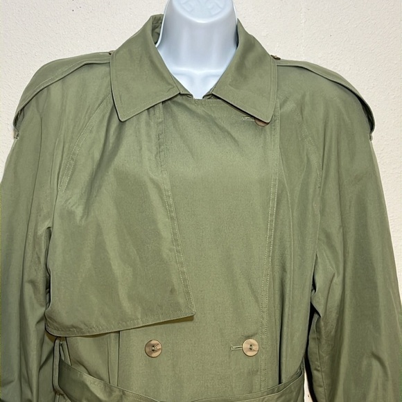 London Fog Avacado Green Trench Coat Double Breasted Belt Size 14 Regular - Picture 6 of 15